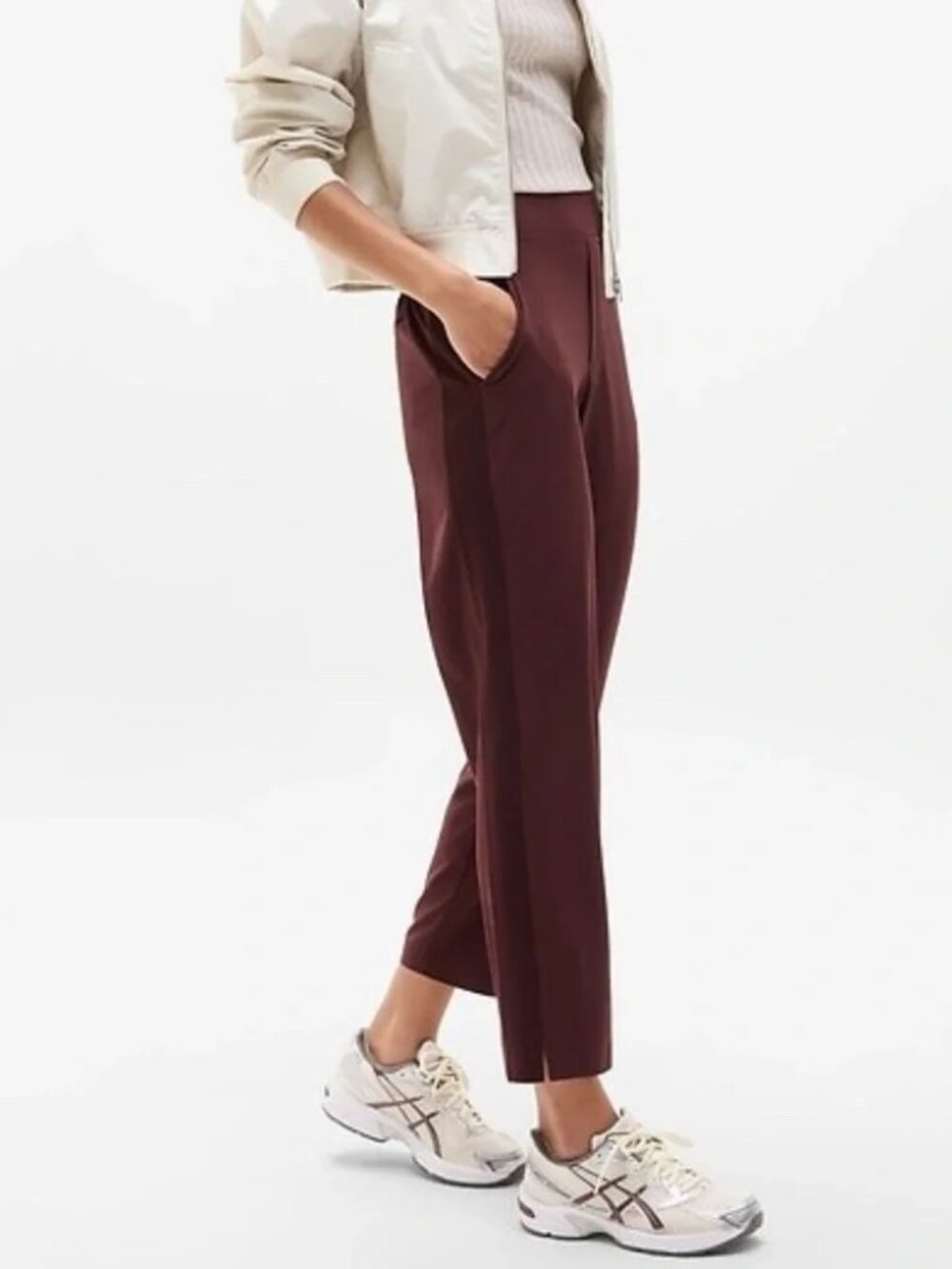 NEW Athleta Brooklyn Burgundy Athletic Slit Ankle Pant - Picture 2 of 8